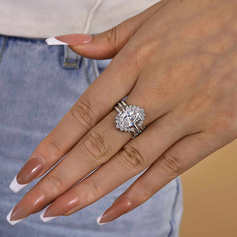 4Ct Oval Simulated Diamond Wedding Set - Sterling Silver White/Yellow Gold