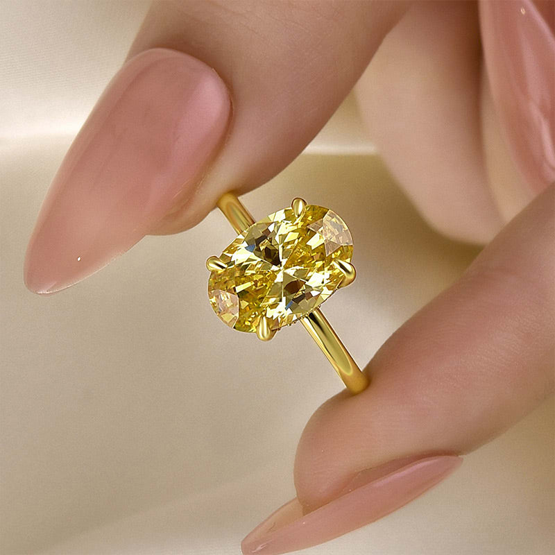 3.5Ct Yellow Oval Cut Simulated Diamond Ring – Gold Plated Sterling Silver