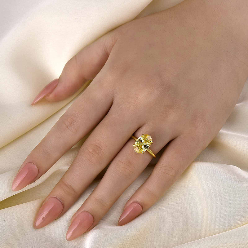 3.5Ct Yellow Oval Cut Simulated Diamond Ring – Gold Plated Sterling Silver