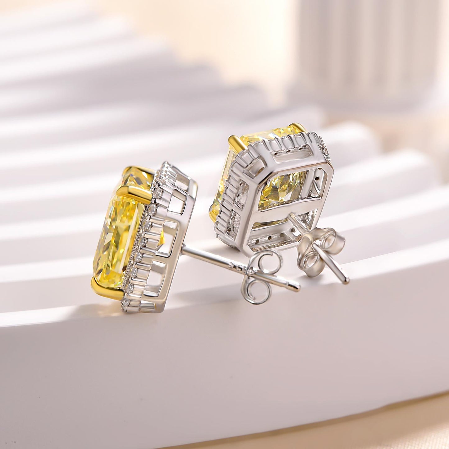 Cushion-Cut Yellow Sapphire Earrings in Sterling Silver & Gold