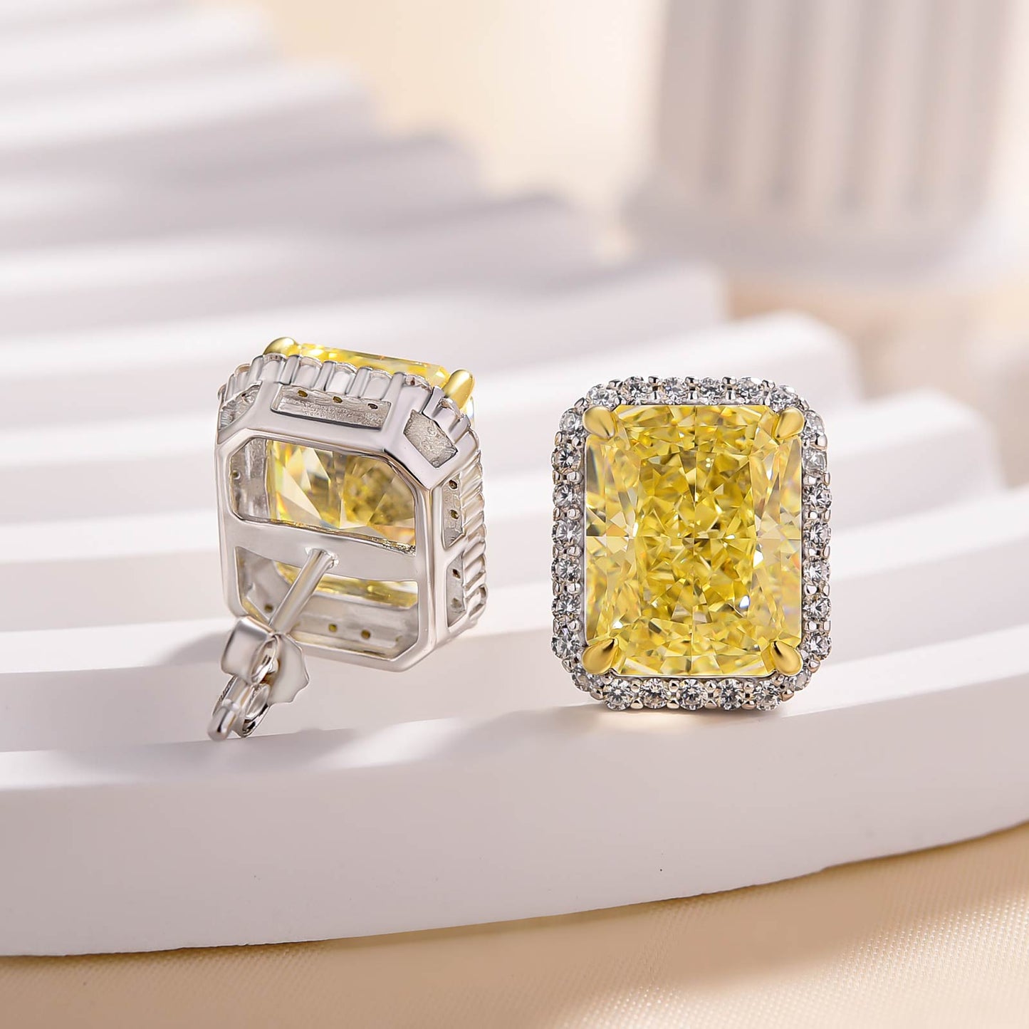 Cushion-Cut Yellow Sapphire Earrings in Sterling Silver & Gold