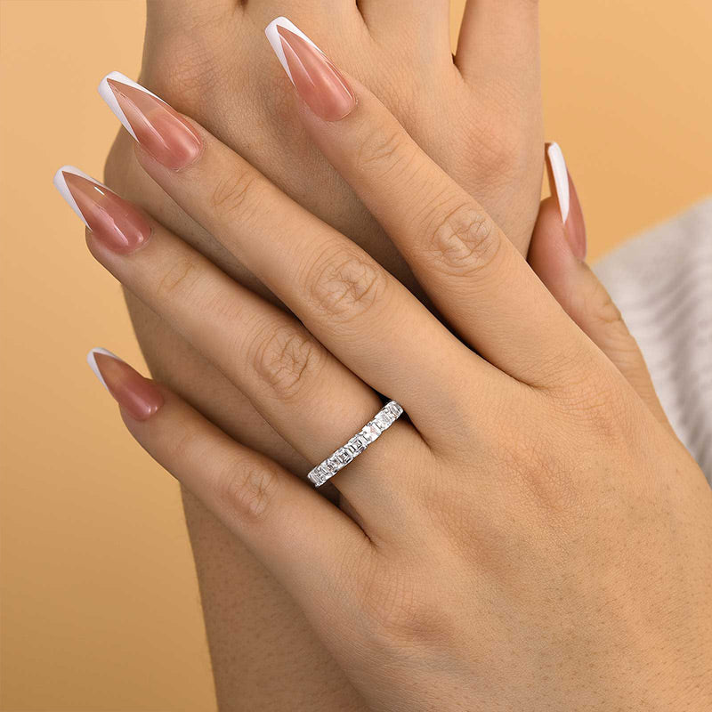 2Ct Asscher Cut Half Eternity Band 925 Silver Three Gold Options
