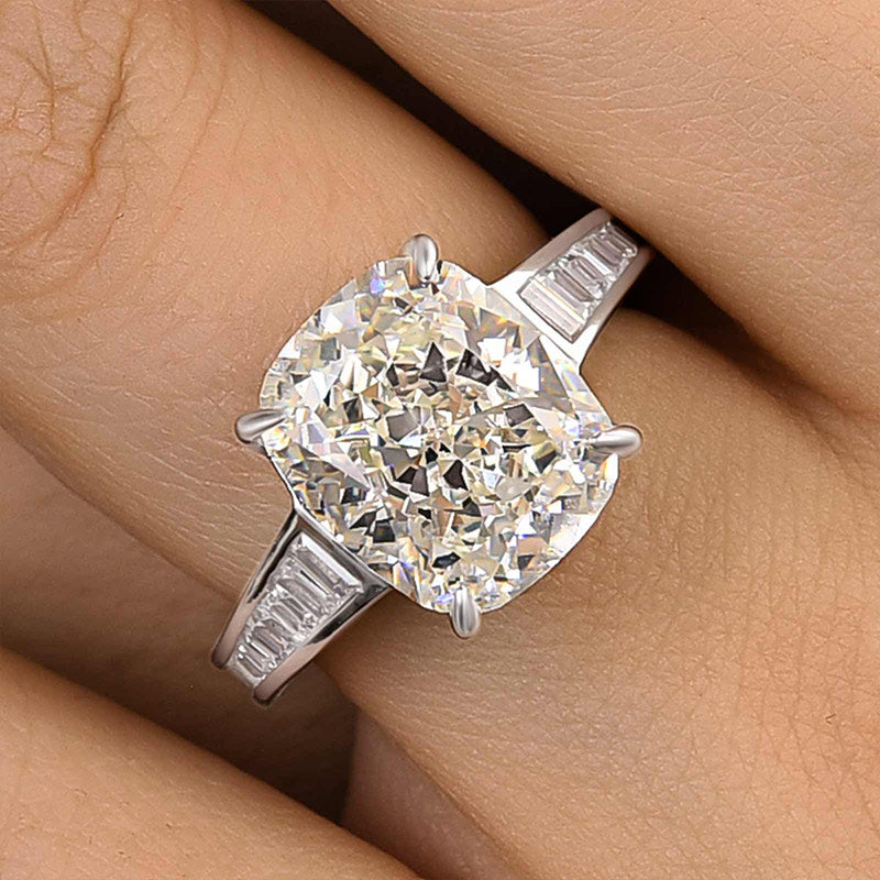 7Ct Cushion Cut Sona Diamond Crushed Ice Engagement Ring
