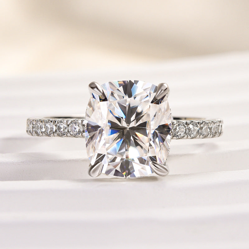 3.0CT Cushion Cut Moissanite Engagement Ring – 925 Silver Gold Plated
