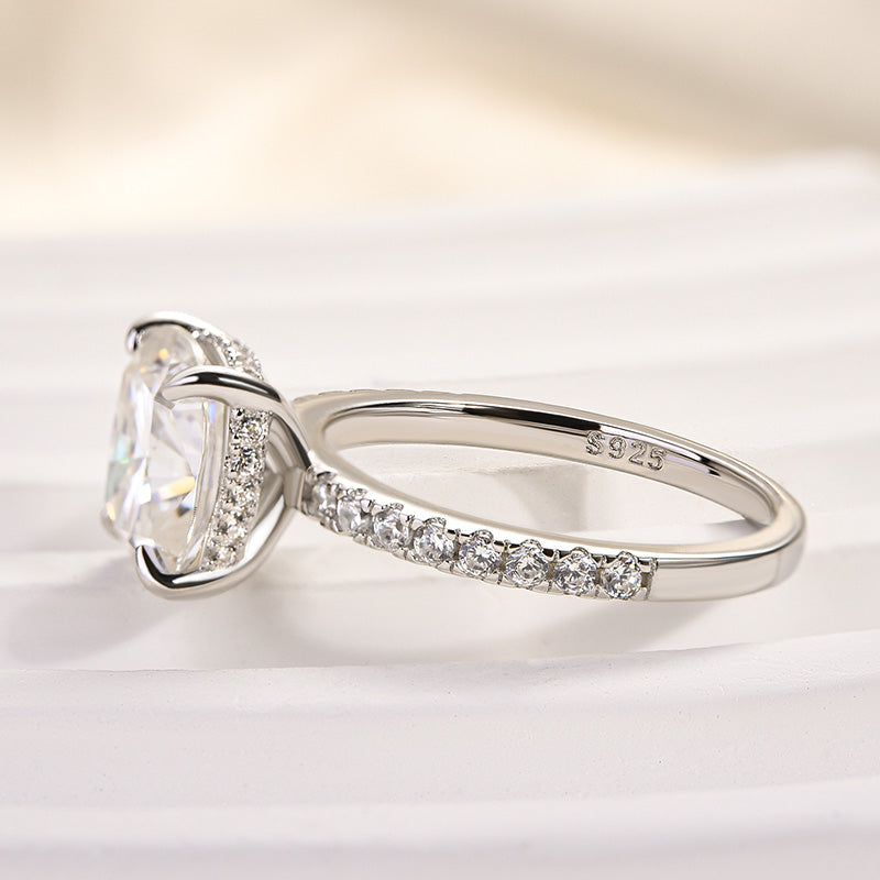 3.0CT Cushion Cut Moissanite Engagement Ring – 925 Silver Gold Plated