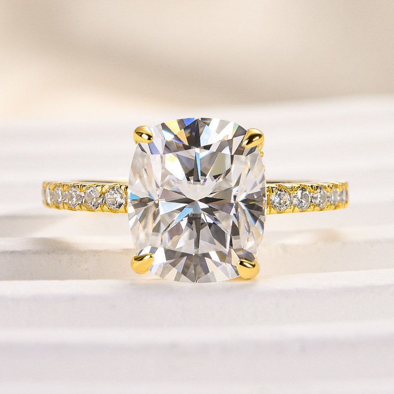 3.0CT Cushion Cut Moissanite Engagement Ring – 925 Silver Gold Plated