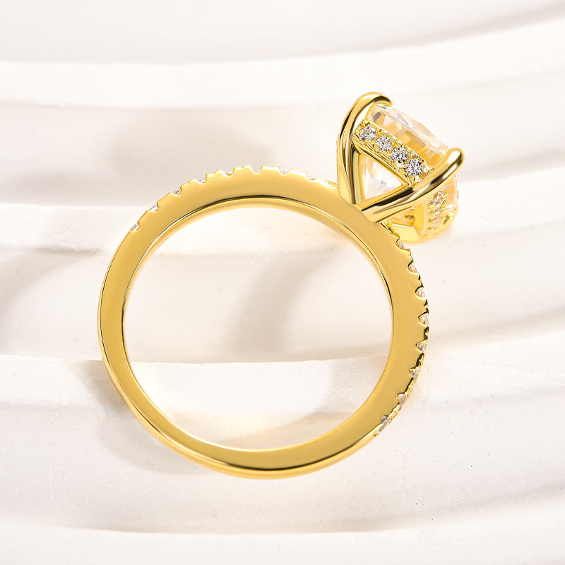 3.0CT Cushion Cut Moissanite Engagement Ring – 925 Silver Gold Plated