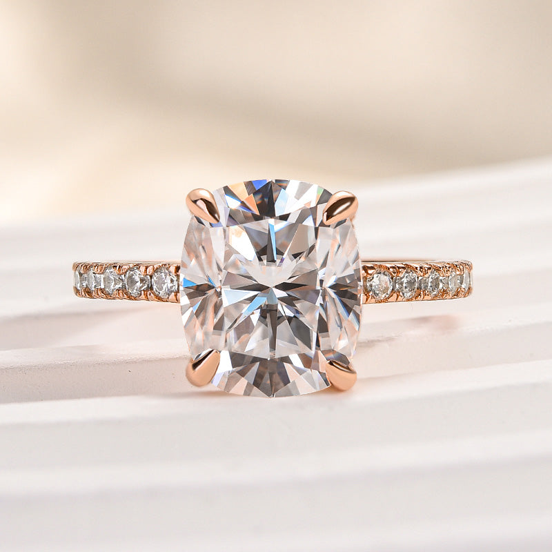 3.0CT Cushion Cut Moissanite Engagement Ring – 925 Silver Gold Plated