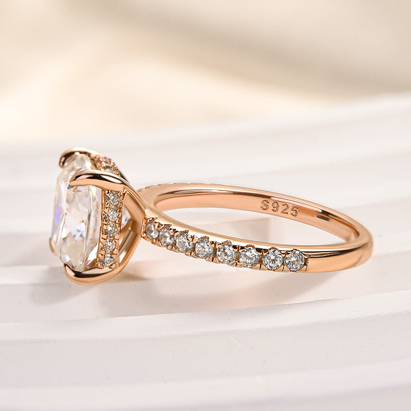 3.0CT Cushion Cut Moissanite Engagement Ring – 925 Silver Gold Plated