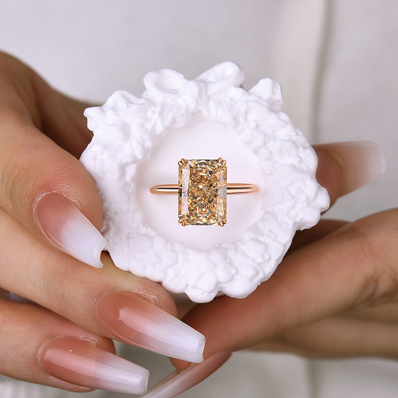 4.5 Carat Radiant Champagne Diamond Ring - Rose Gold Plated