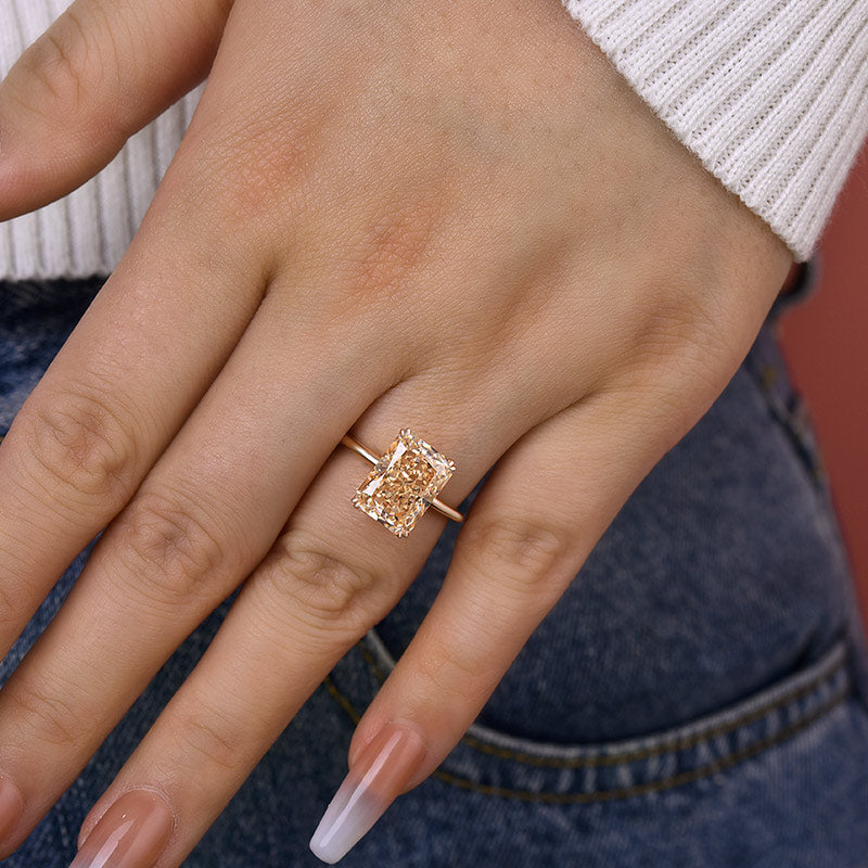 4.5 Carat Radiant Champagne Diamond Ring - Rose Gold Plated