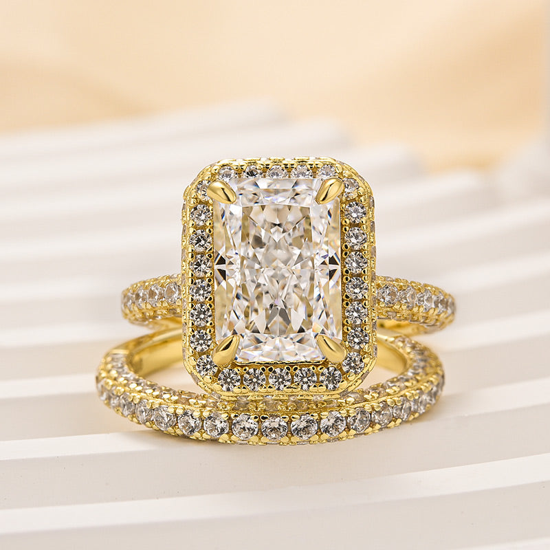 3.5ct Radiant Cut Diamond Ring Set - White/Yellow Gold