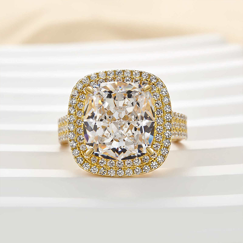6 Carat Cushion-Cut Simulated Diamond Double Halo Engagement Ring