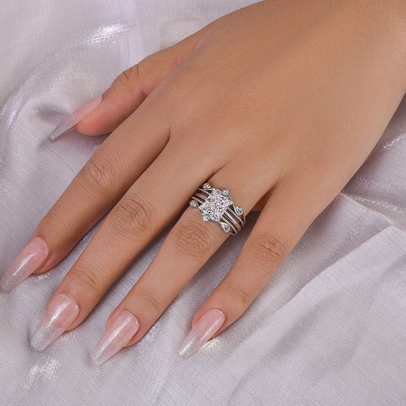Noble Crown Princess Cut Wedding Set - 2.0Ct Square Diamond & 0.25Ct Accents