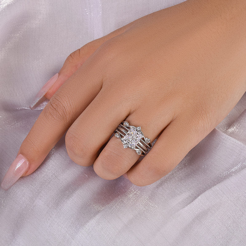 Noble Crown Princess Cut Wedding Set - 2.0Ct Square Diamond & 0.25Ct Accents