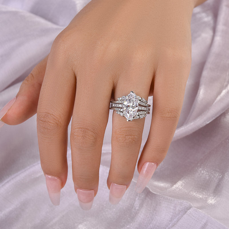 3.5ct Marquise Cut Diamond Ring Set - Dual Gold Plated