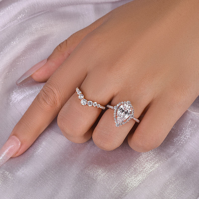 ear-Shaped Diamond Bridal Ring Set (2.2ct) - Rose Gold