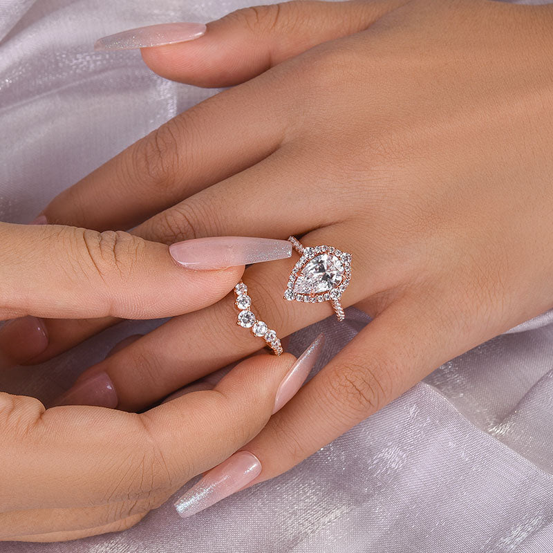 ear-Shaped Diamond Bridal Ring Set (2.2ct) - Rose Gold
