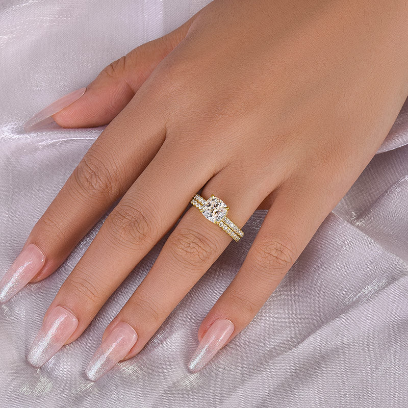 Tri-Tone Cushion Cut Wedding Set (2.0ct) - Silver