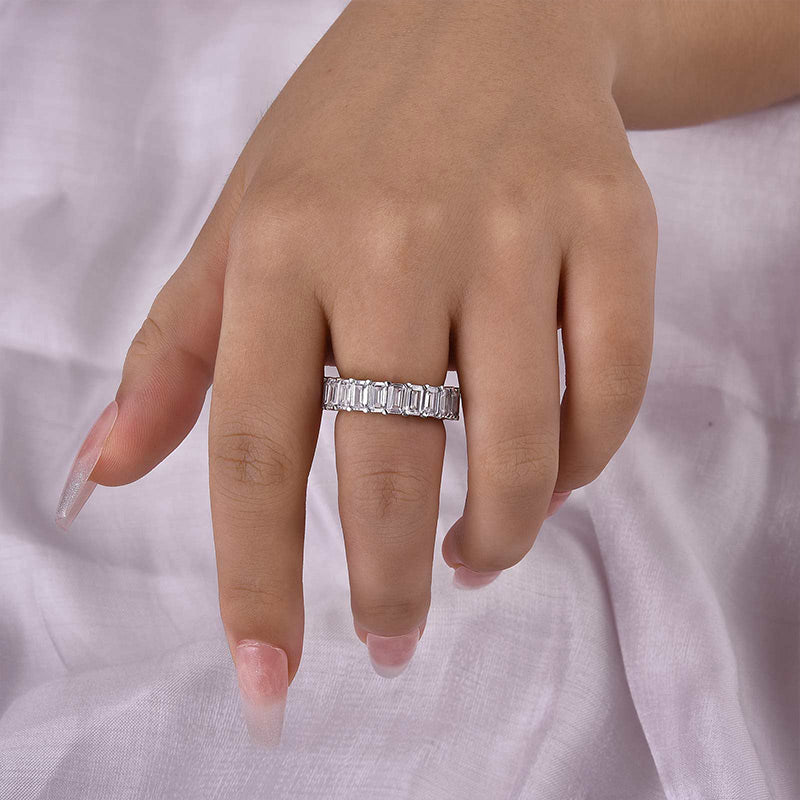 925 Silver Two-Tone 5ct Emerald Cut Anniversary Band