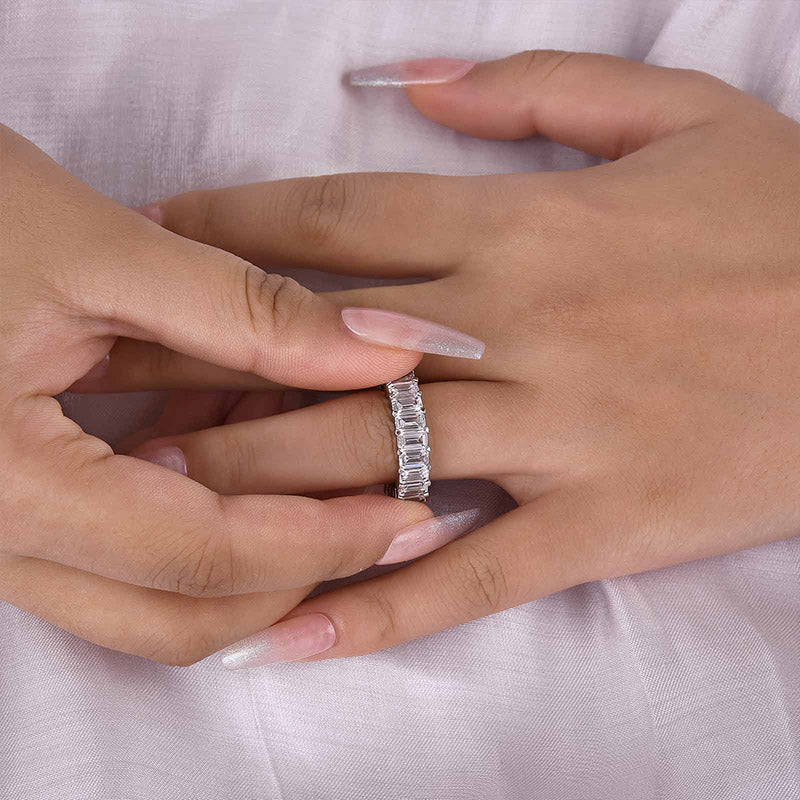 925 Silver Two-Tone 5ct Emerald Cut Anniversary Band
