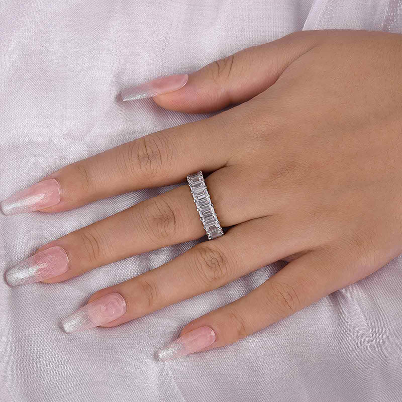 925 Silver Two-Tone 5ct Emerald Cut Anniversary Band