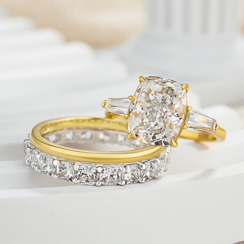 4.0ct Cushion Cut Simulated Diamond 3PC Set – White & Yellow Gold Plated