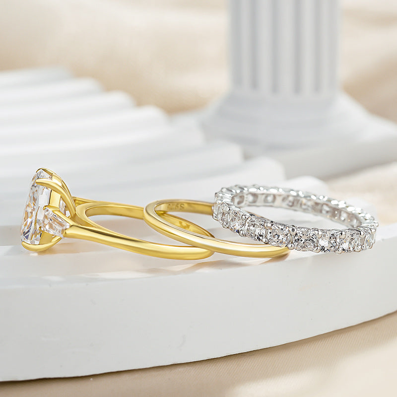 4.0ct Cushion Cut Simulated Diamond 3PC Set – White & Yellow Gold Plated