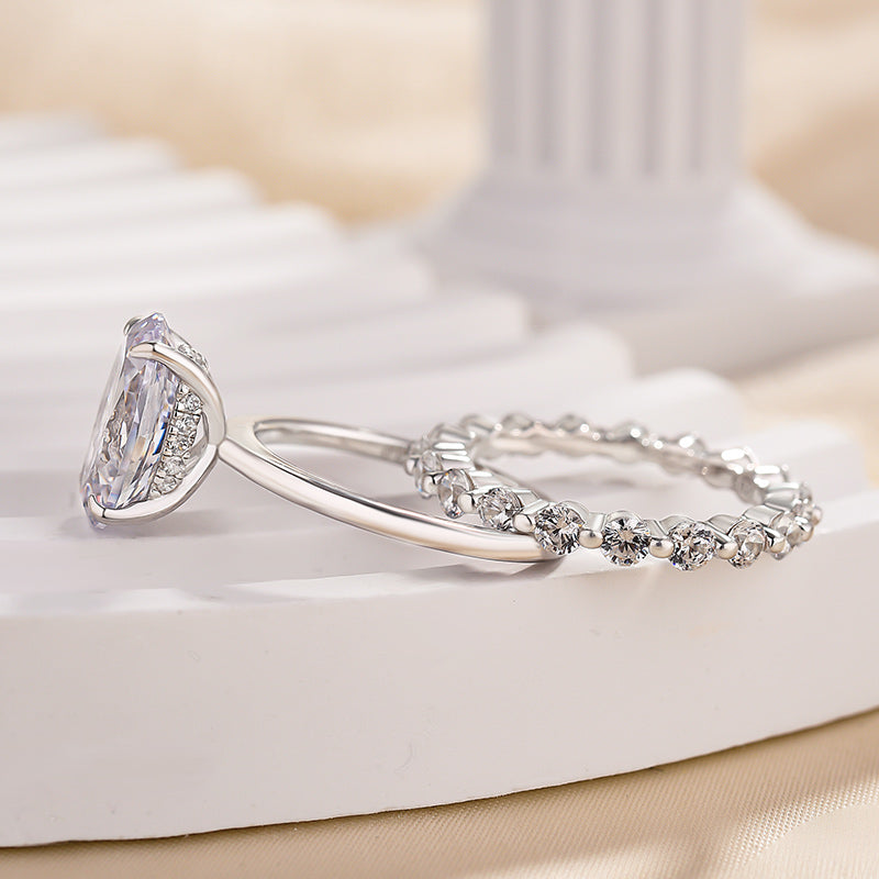 3.5ct Oval Sona Diamond Wedding Set | White Gold