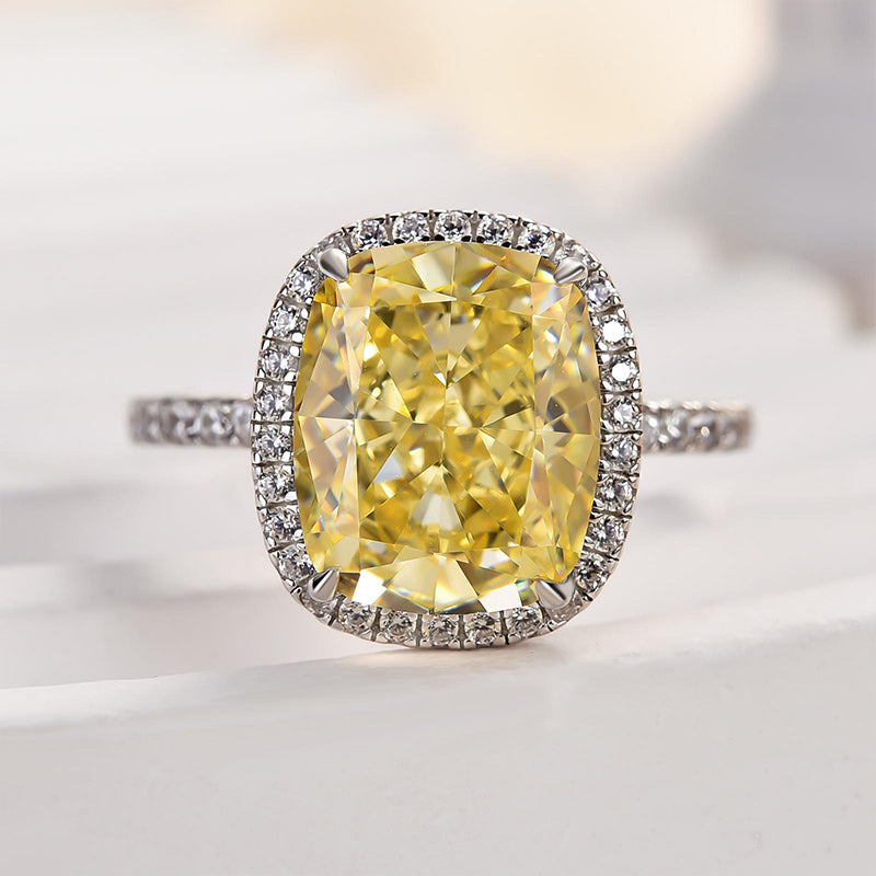 5.0Ct Cushion Cut Yellow Diamond Halo Ring