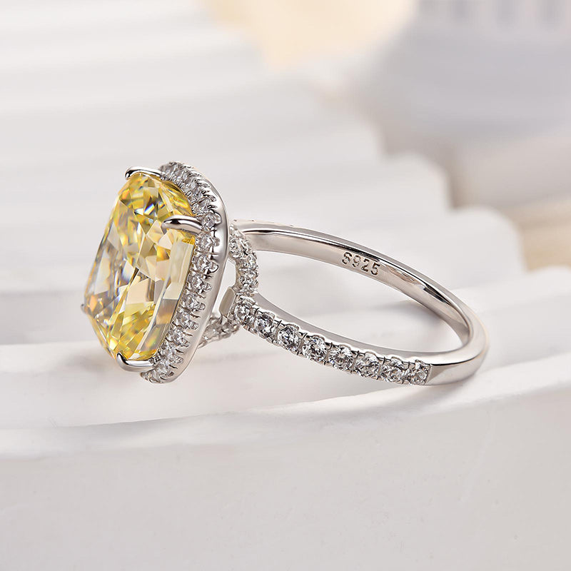 5.0Ct Cushion Cut Yellow Diamond Halo Ring