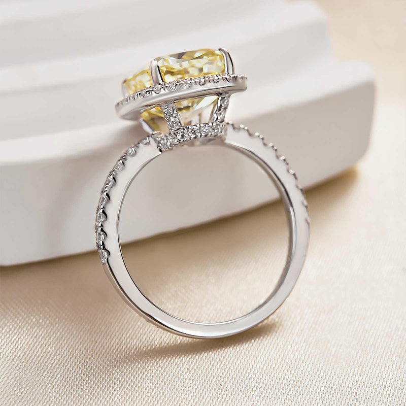 5.0Ct Cushion Cut Yellow Diamond Halo Ring