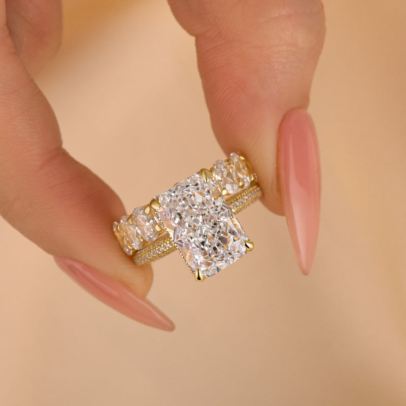 Elegant Radiant Cut Wedding Ring Set in Sterling Silver