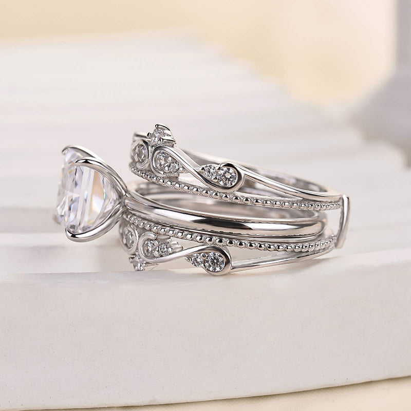 Noble Crown Princess Cut Wedding Set - 2.0Ct Square Diamond & 0.25Ct Accents
