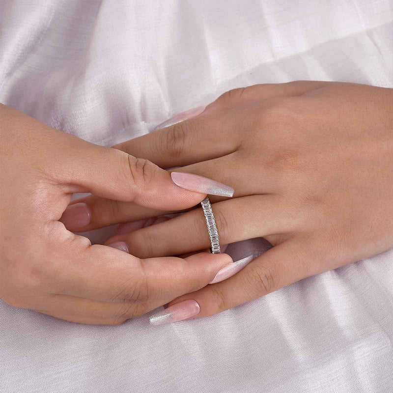 2.5Ct Emerald Cut Eternity Band 925 Silver White/Yellow Gold