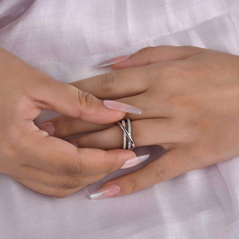 Elegant Rhodium-Plated Sterling Silver Band with Simulated Diamonds