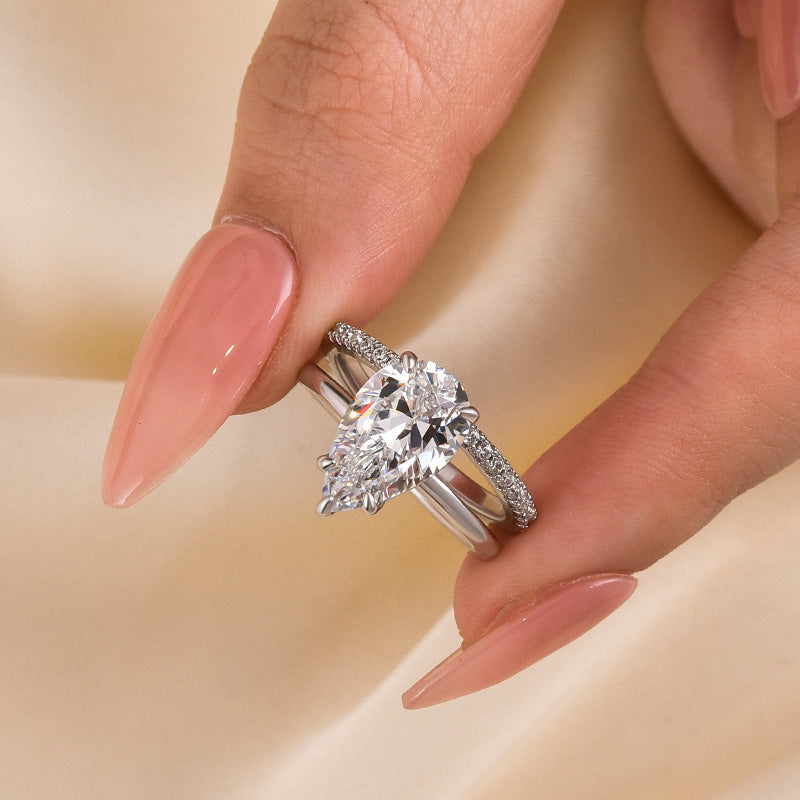 4.0ct Pear Cut Diamond Ring - Dual Gold Plated