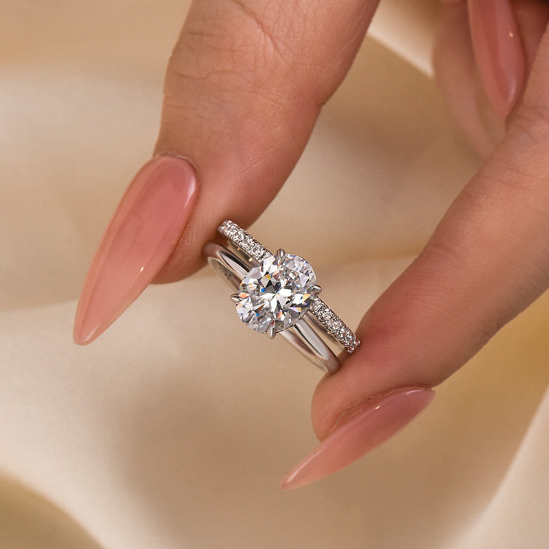 2.0Ct Oval Simulated Diamond Ring Set - 925 Silver Gold Plated
