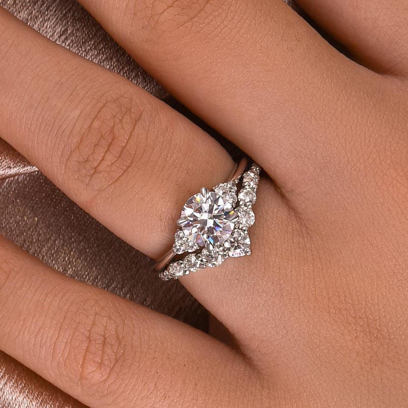 1.2Ct Round Cut Moissanite Wedding Set - Curved White Gold Band