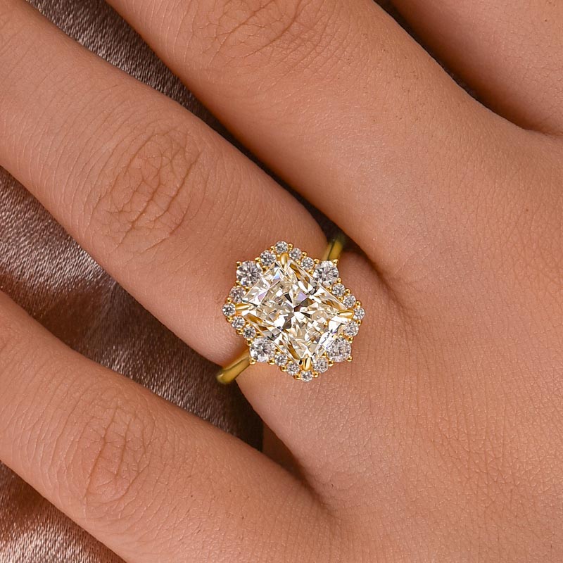 3.0Ct Radiant Moissanite Ring - 925 Silver Yellow Gold
