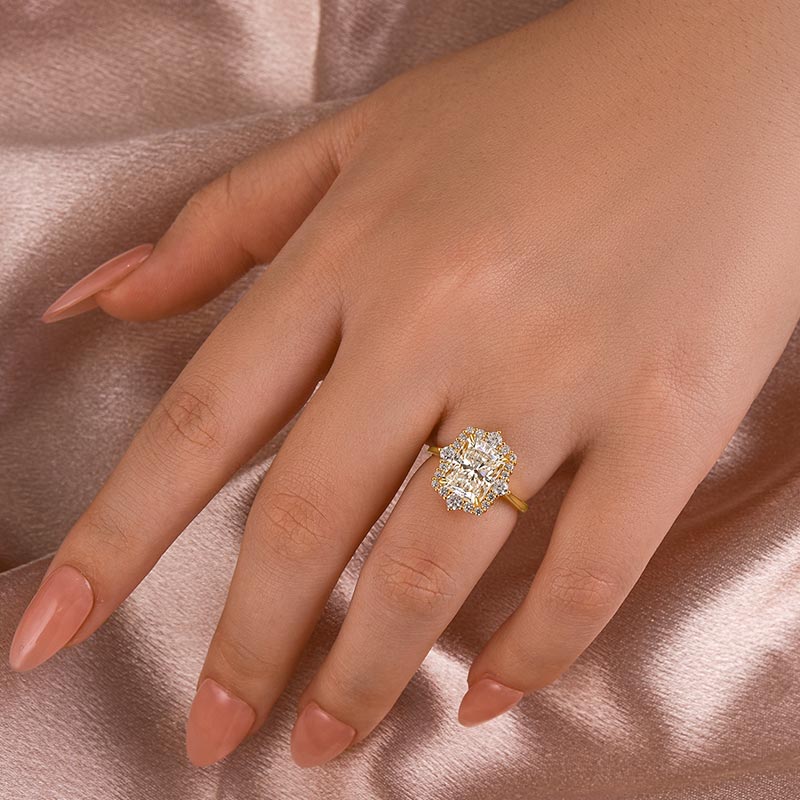 3.0Ct Radiant Moissanite Ring - 925 Silver Yellow Gold