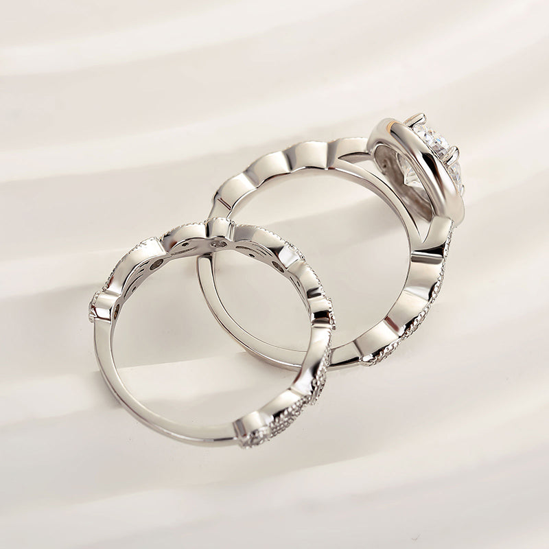 2.0ct Oval Cut Diamond Halo Ring Set - White Gold