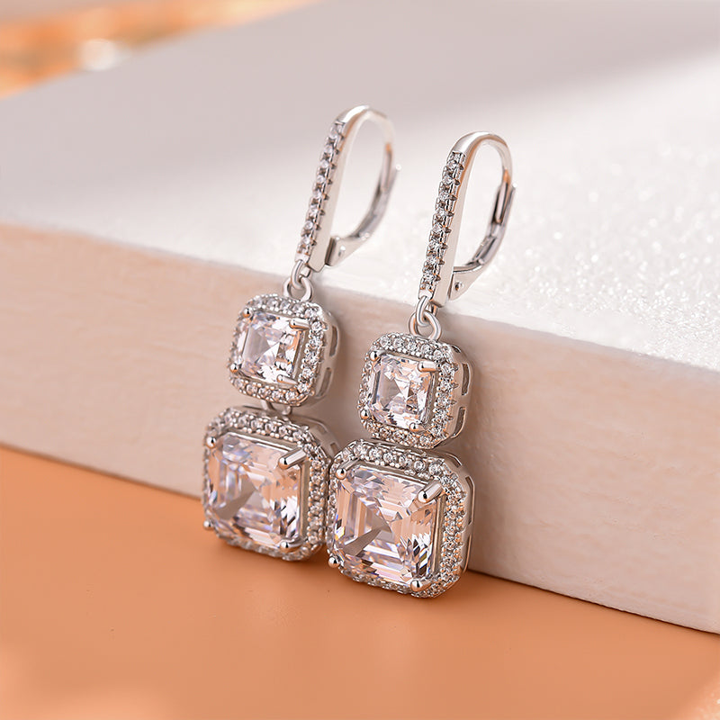 Elegant Asscher & Emerald Cut Simulated Diamond Earrings