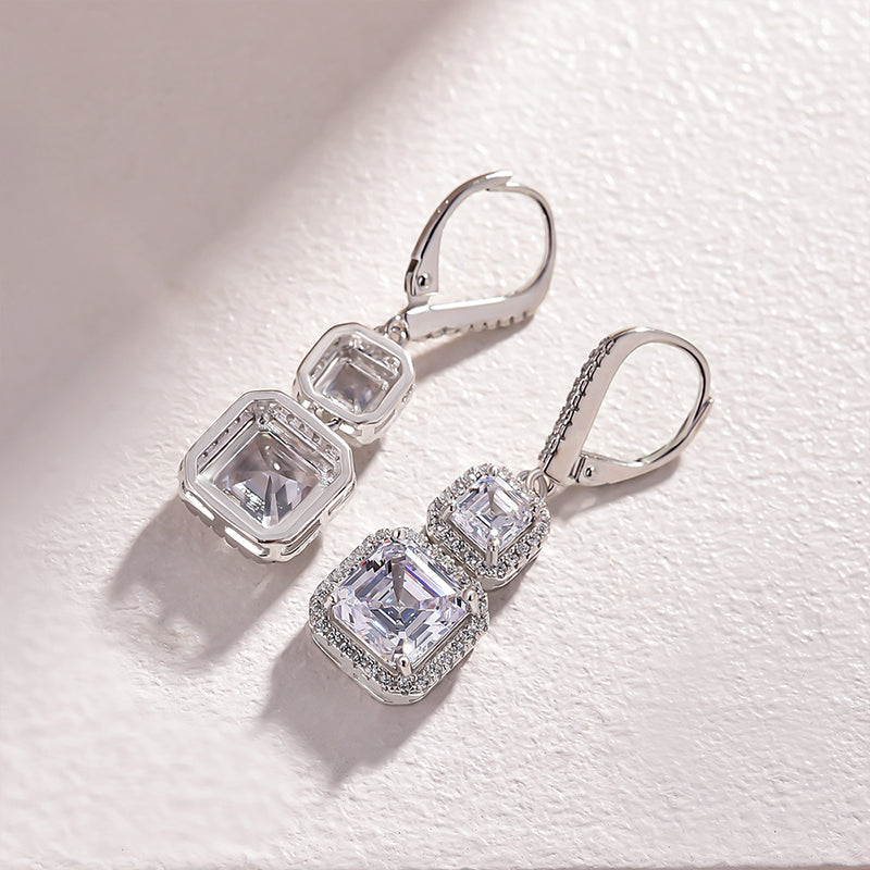 Elegant Asscher & Emerald Cut Simulated Diamond Earrings