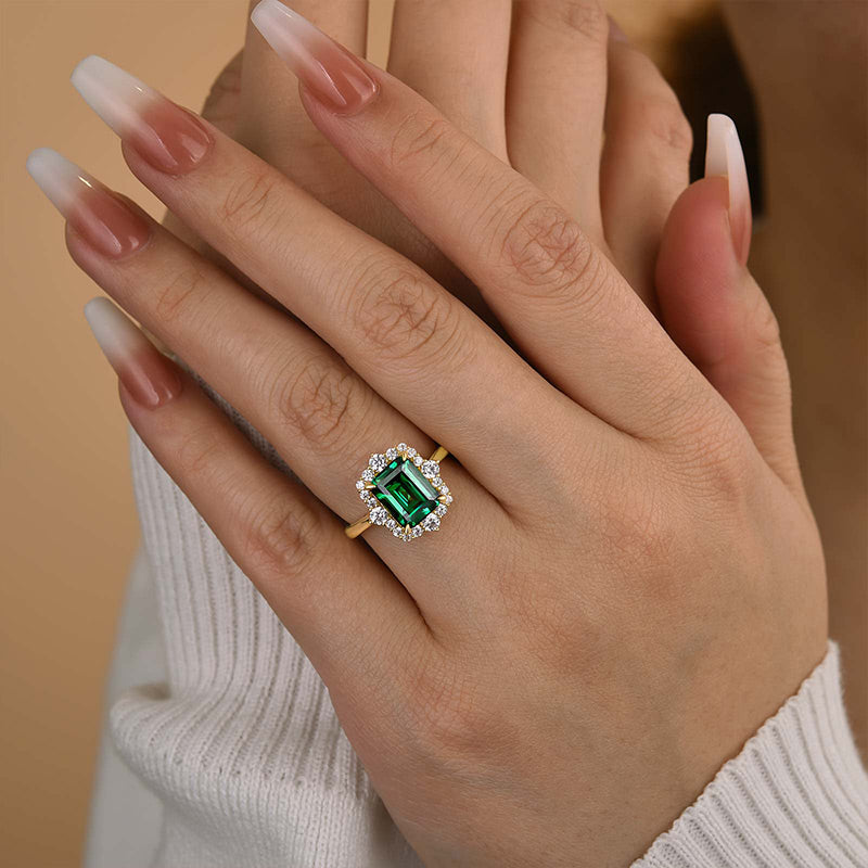 3 Carat Emerald Cut Green Gemstone Engagement Ring