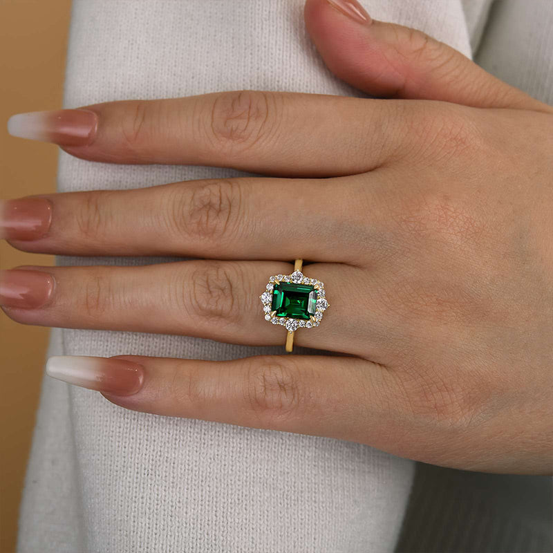 3 Carat Emerald Cut Green Gemstone Engagement Ring