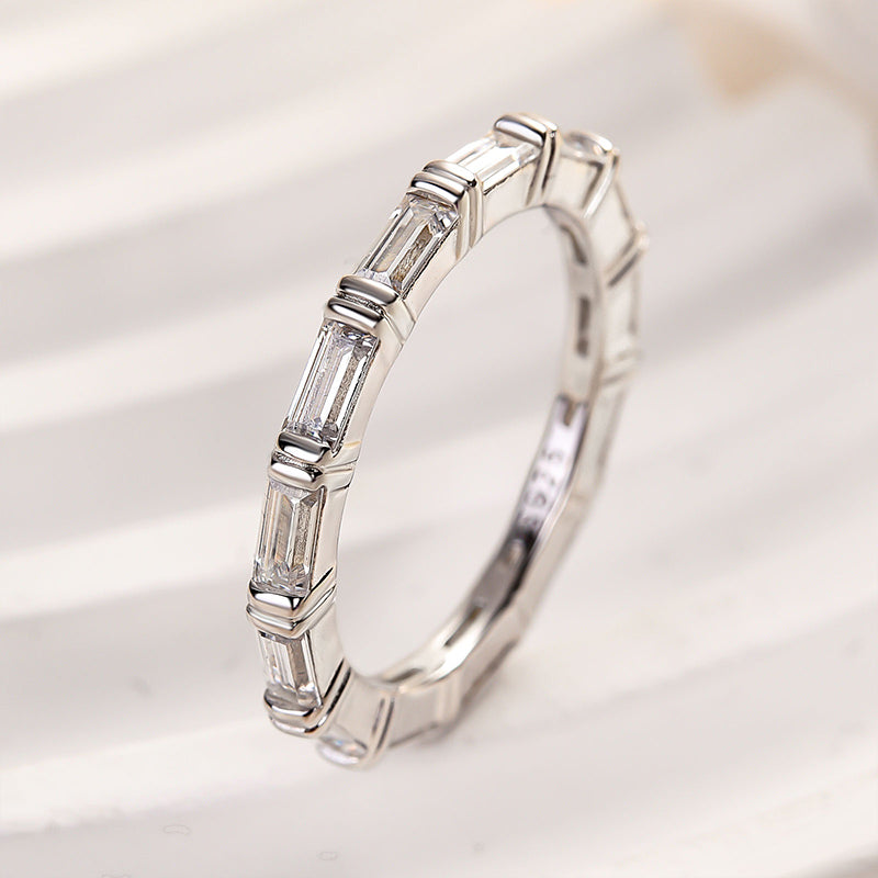 925 Sterling Silver 18K White Gold Plated Rhodium 2CT Emerald Cut Simulated Diamond Ring