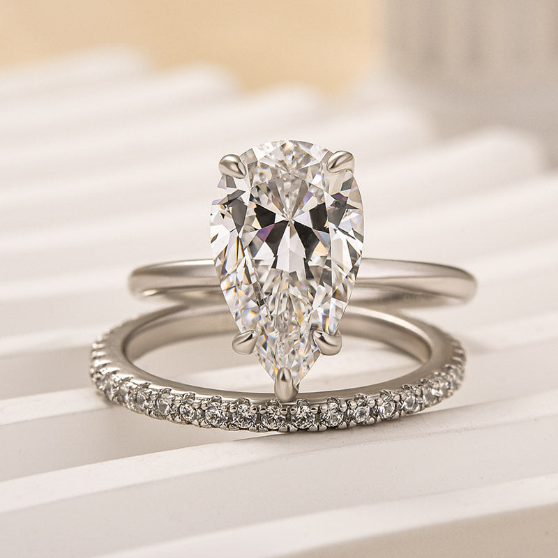 4.0ct Pear Cut Diamond Ring - Dual Gold Plated