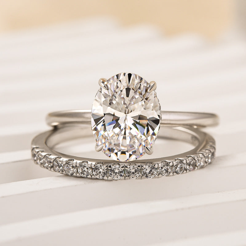 2.0Ct Oval Simulated Diamond Ring Set - 925 Silver Gold Plated