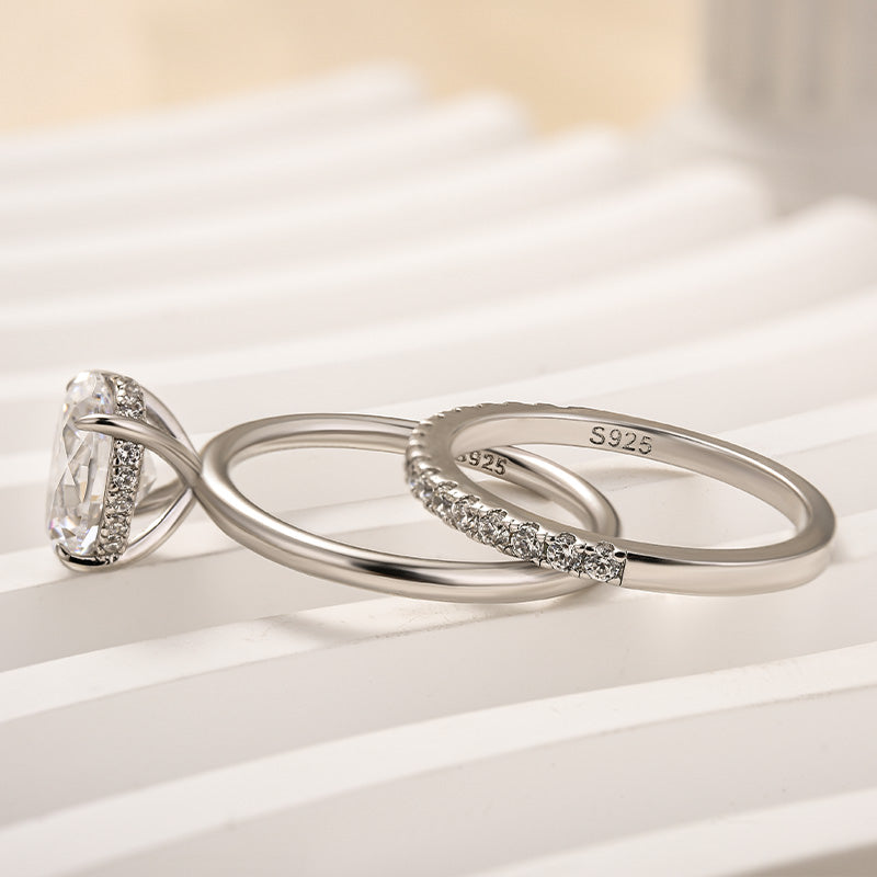 2.0Ct Oval Simulated Diamond Ring Set - 925 Silver Gold Plated